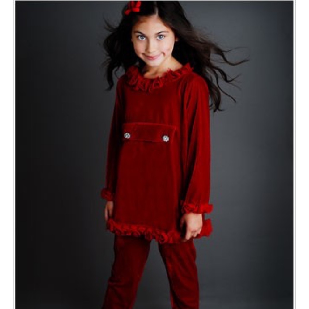 Greggy Girl Red Velour Holiday Christmas Rhinestone Tulle Top Pants Set Size 3
